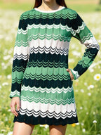 Openwork Wave Pattern Long Sleeve Sweater Dress (15)