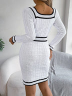 Contrast Trim Long Sleeve Sweater Dress (10)