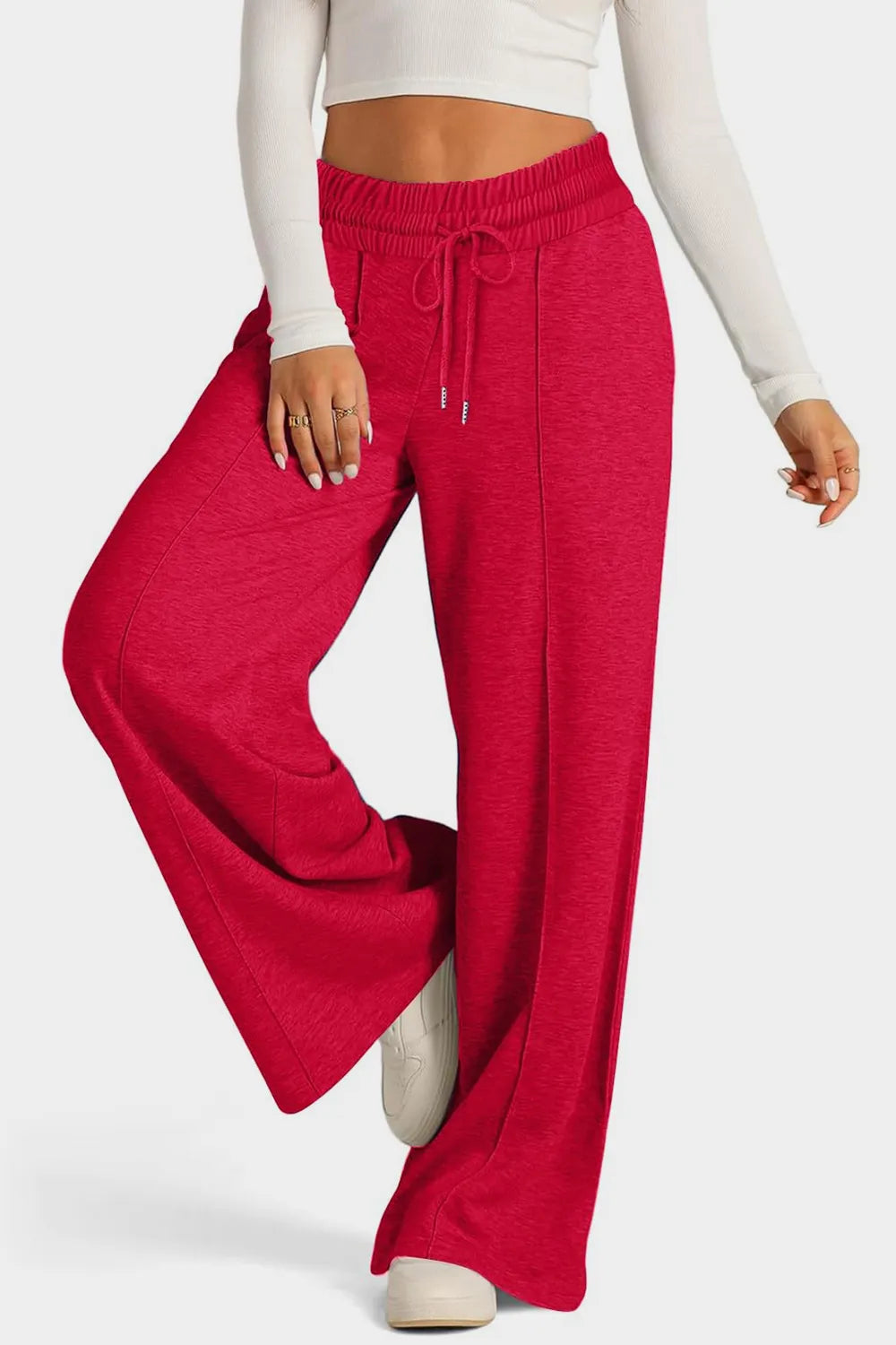 Drawstring Elastic Waist Wide Leg Pants (13)