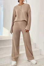 Ribbed Half Button Top Pants Set (7)