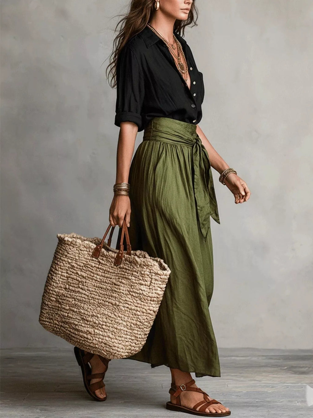 Full Size Button-down Shirt Skirt Set Plus (6)