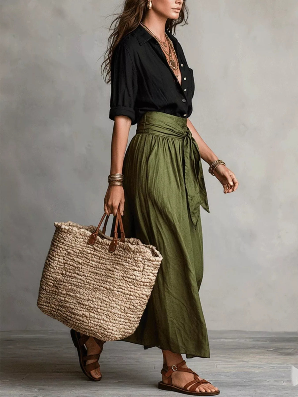 Full Size Button-down Shirt Skirt Set Plus (6)