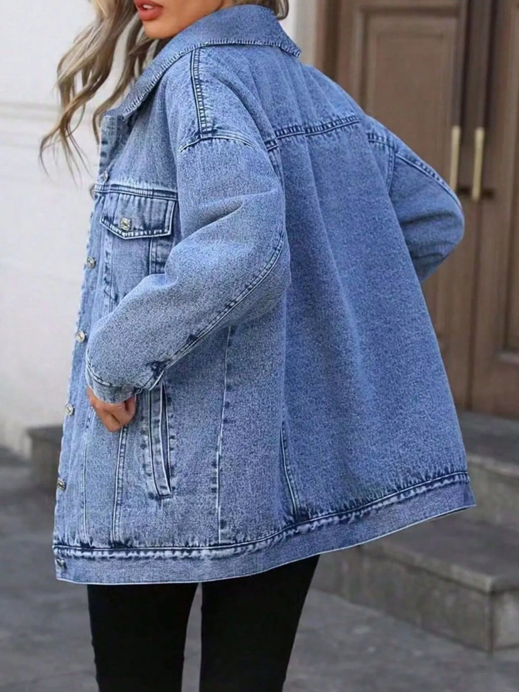 Washed Button Up Oversized Denim Jacket (2)