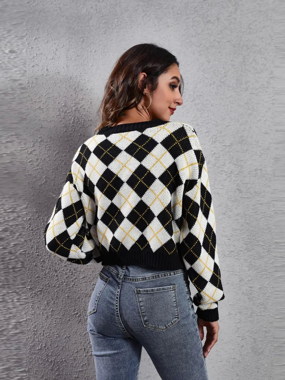 Geometric Button Up Long Sleeve Cardigan (6)