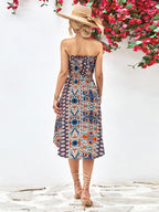 Printed Strapless Tie Belt Dress (18)