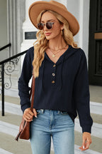 Drawstring Half Button Long Sleeve Hoodie (7)