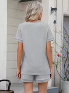 Solid Color Short Sleeve Top Shorts Two-piece Set (30)