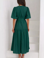 V-neck Puff Sleeve Midi Dress (26)
