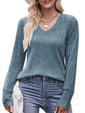 V-neck Ribbed Knit Long Sleeve T-shirt