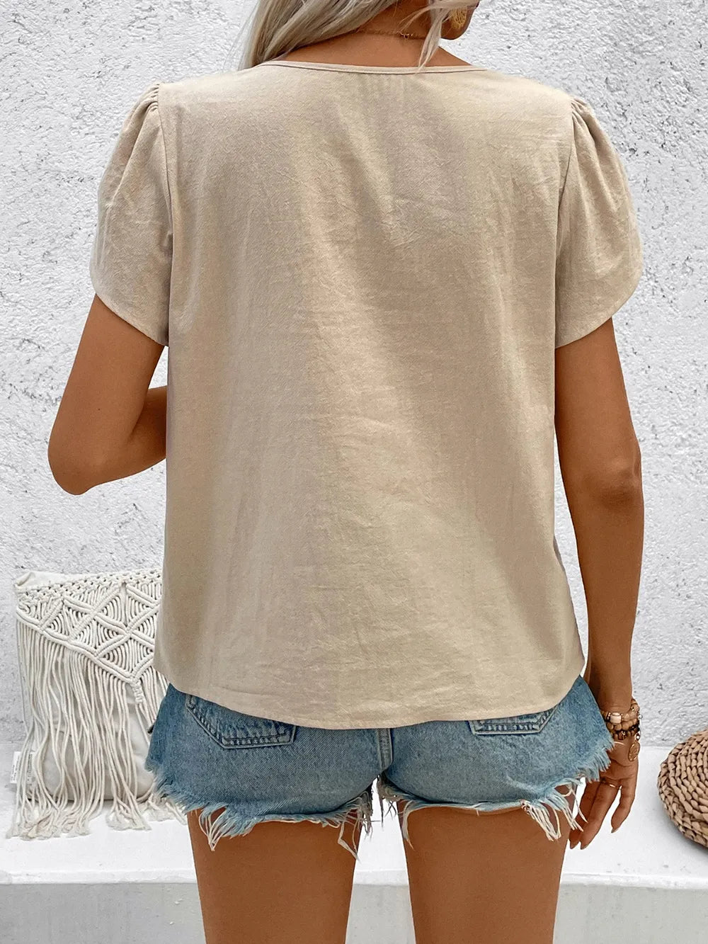 Notched Short Sleeve Blouse (2)