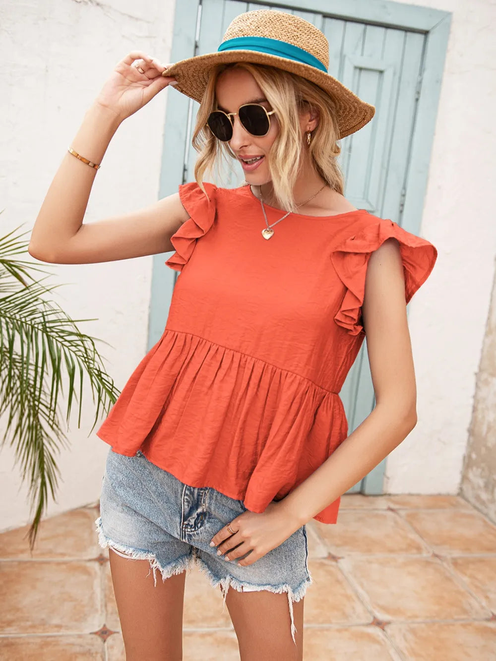 Lace Detail Round Neck Peplum T-shirt (4)