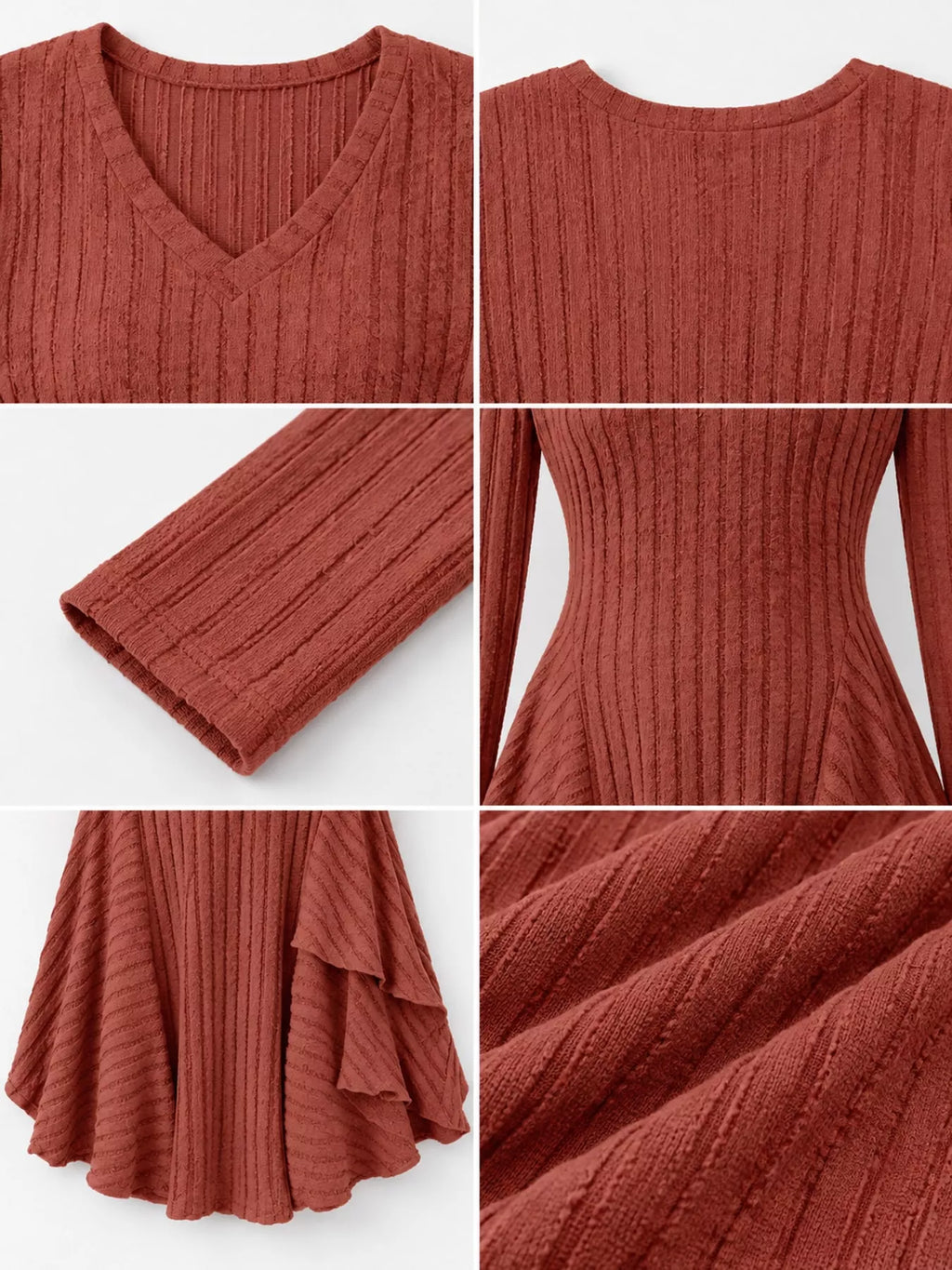 V-neck Ribbed Knit A-line Dress (20)
