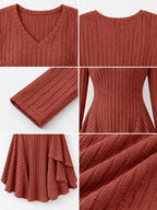 V-neck Ribbed Knit A-line Dress (20)
