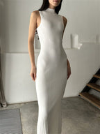 Knitted Turtleneck Sleeveless Midi Dress Elegant French photo 6