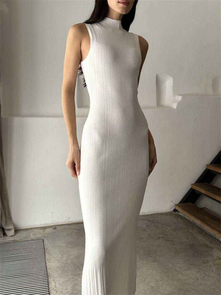 Knitted Turtleneck Sleeveless Midi Dress Elegant French photo 6