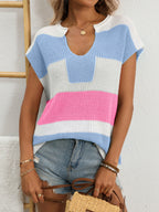 Striped Notched Short Sleeve Sweater (18)
