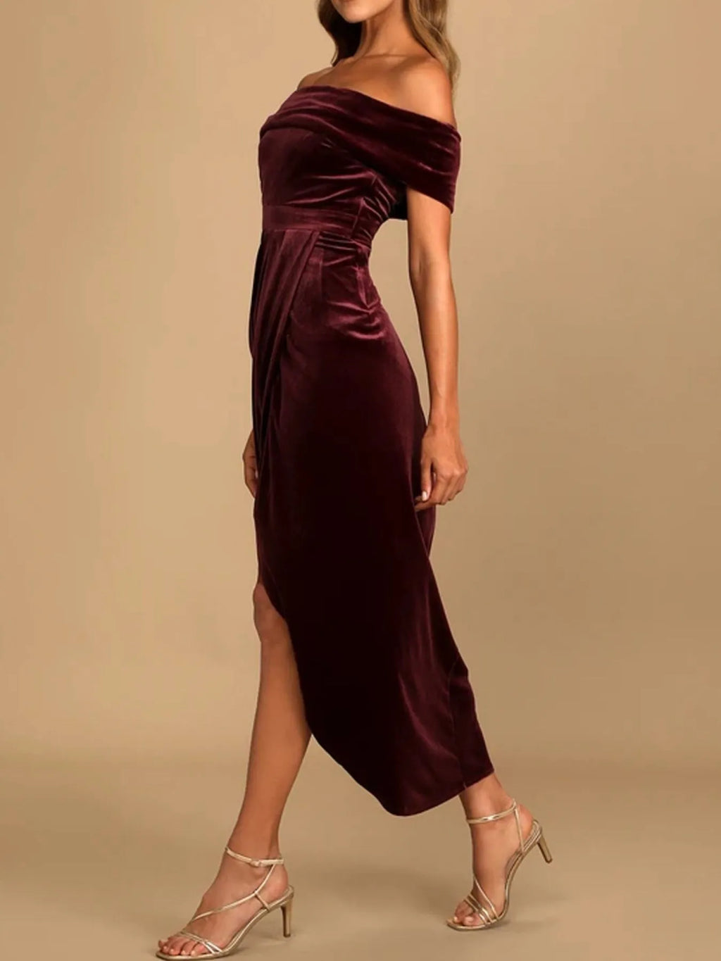 Off-shoulder Wrap Dress Side Slit (10)