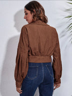 Button Down Collared Neck Cropped Jacket (6)