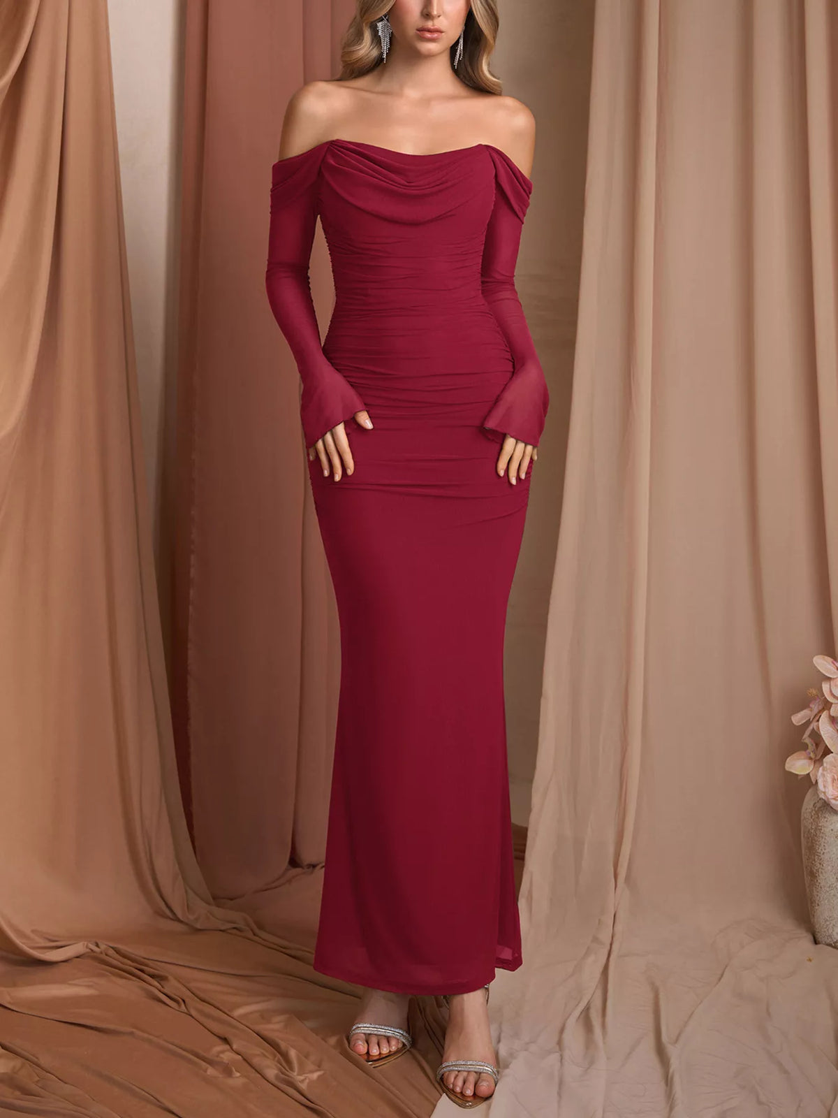 Off-shoulder Ruched Mermaid Maxi Dress (21)