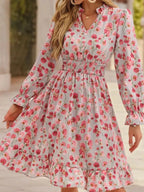 Floral Notched Flounce Sleeve Dress (3)