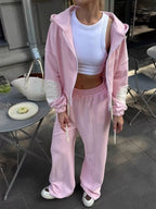 Zip Up Hoodie Wide-leg Pants Set (21)