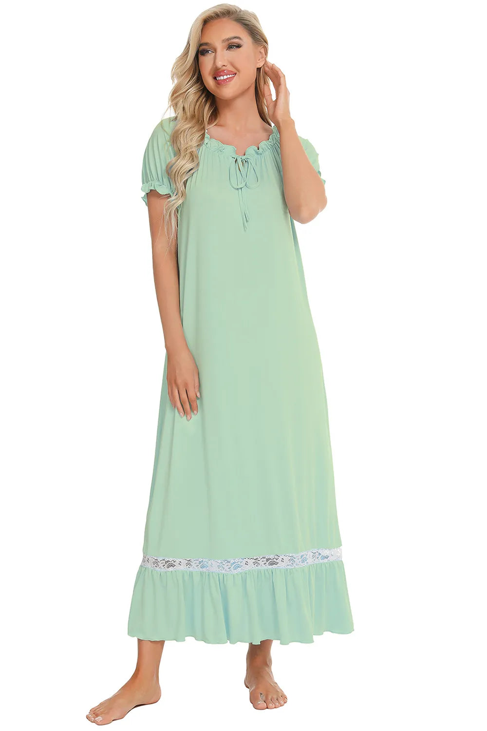 Lace Detail Short Sleeve Lounge Dress (27)