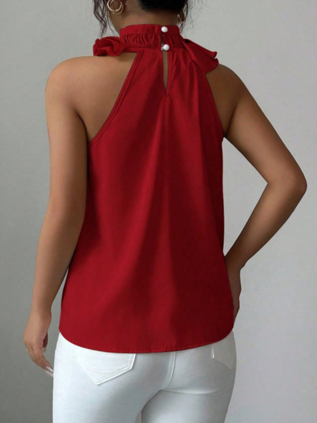 Ruffle High Neck Sleeveless Top (18)