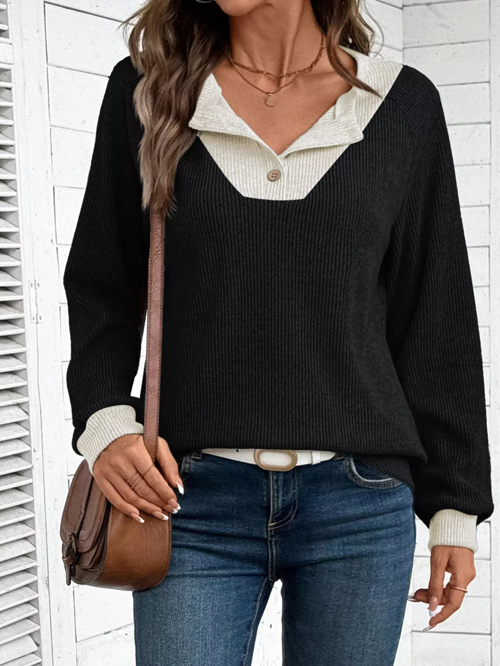 Ribbed Knit Two-tone Top