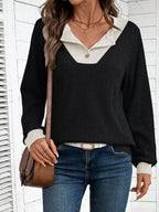 Ribbed Knit Two-tone Top