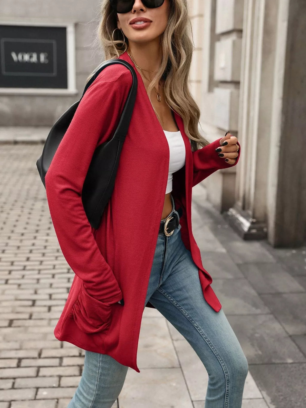Ruched Pocket Open Front Cardigan (3)