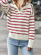 Striped Collared Neck Knit Top (2)