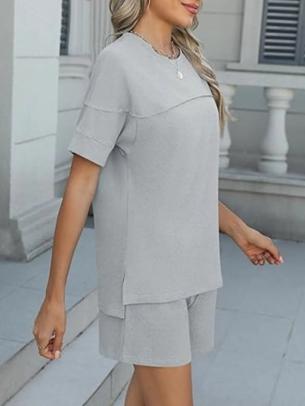 Round Neck Short Sleeve Top Shorts Set (8)