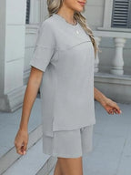 Round Neck Short Sleeve Top Shorts Set (8)