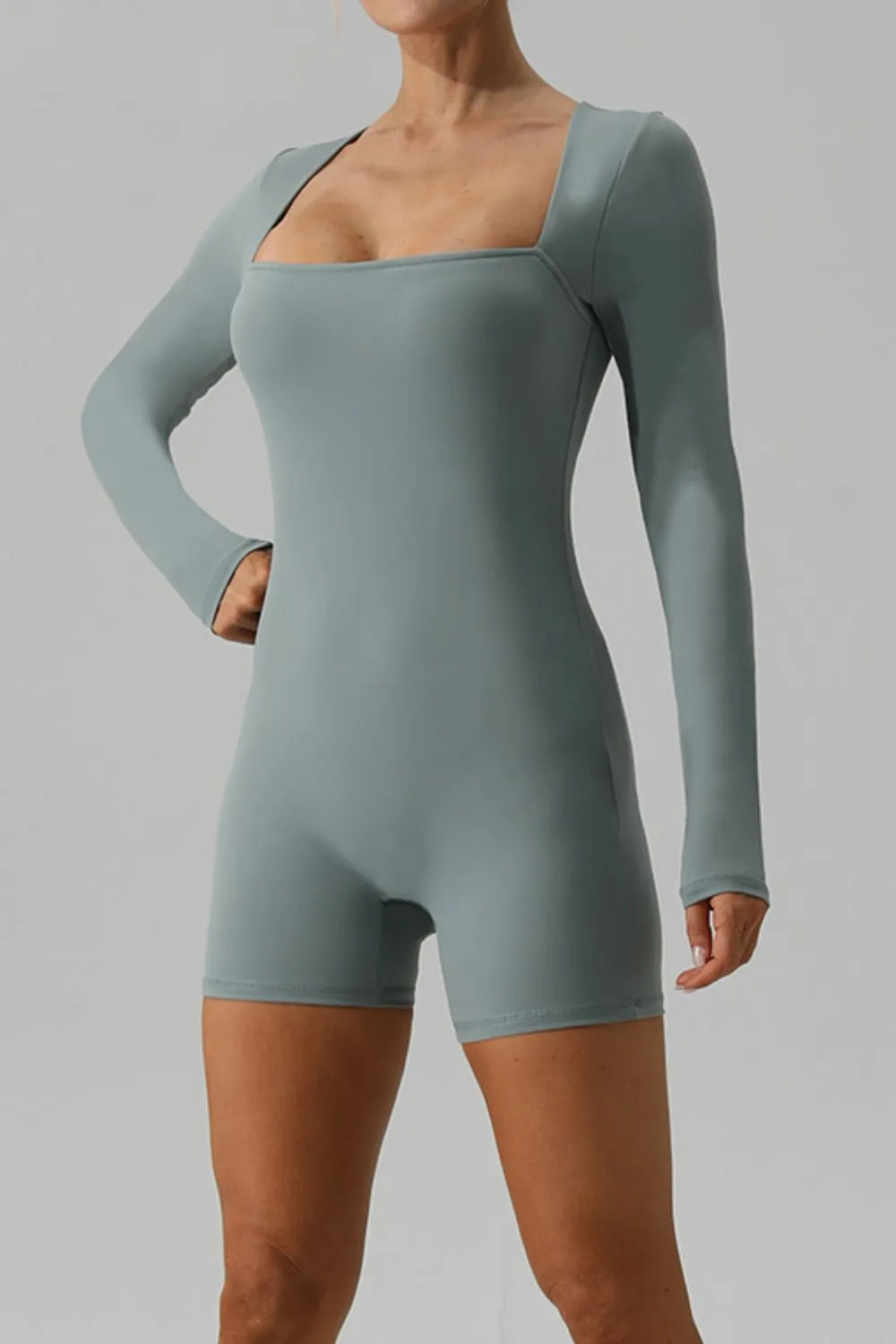 Square Neck Long Sleeve Active Romper (4)