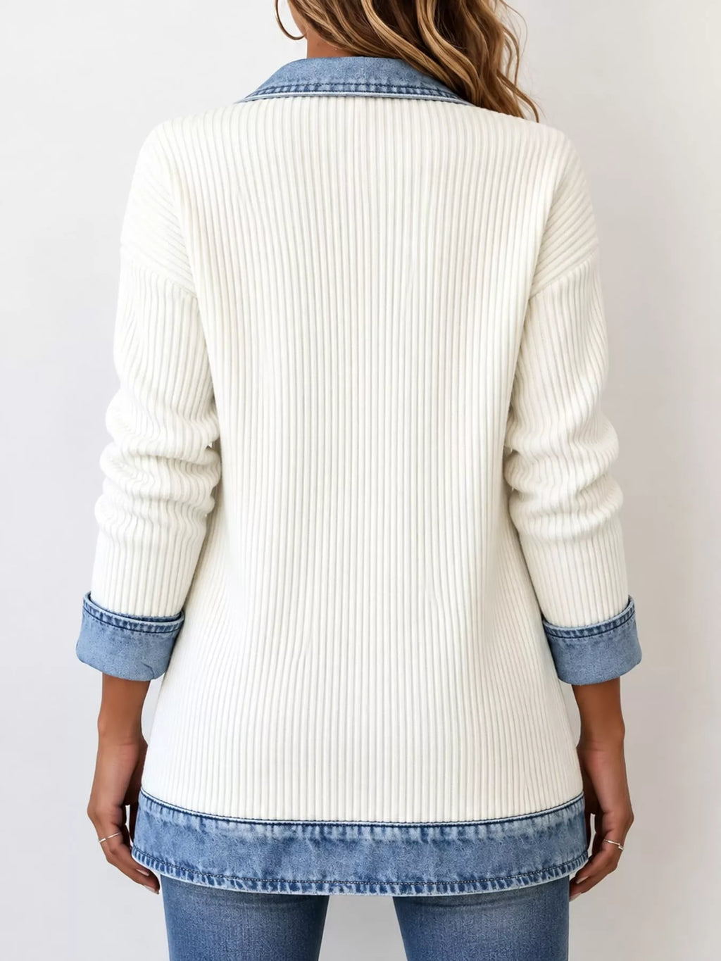 Full Size Denim Trim Ribbed Knit Cardigan Plus (15)