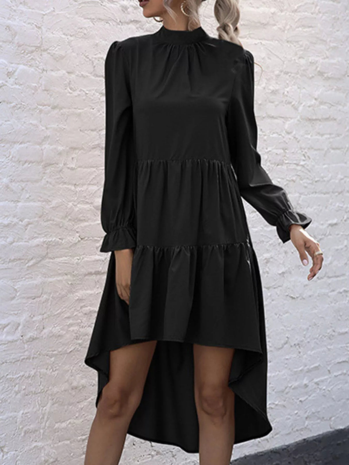 High-low Flounce Sleeve Dress (7)