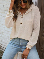 Waffle Knit Button Detail Hoodie (20)