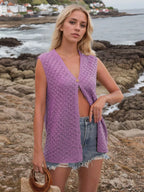 Button Down Eyelet V-neck Sweater Vest (19)