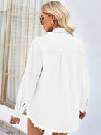 Raw Hem Button Up Long Sleeve Denim Jacket Sequin Pockets (13)