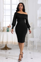 Boat Neck Lantern Sleeve Dress (4)