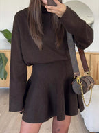 Turtleneck Dropped Shoulder Sweater Skirt Set (12)