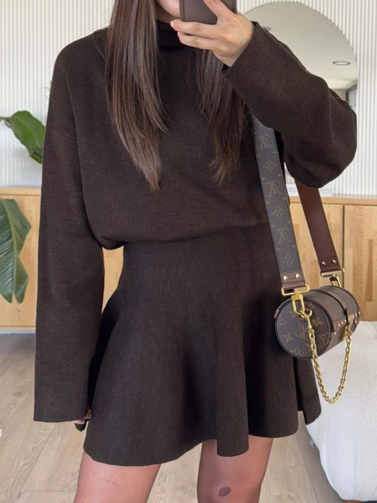Turtleneck Dropped Shoulder Sweater Skirt Set (12)