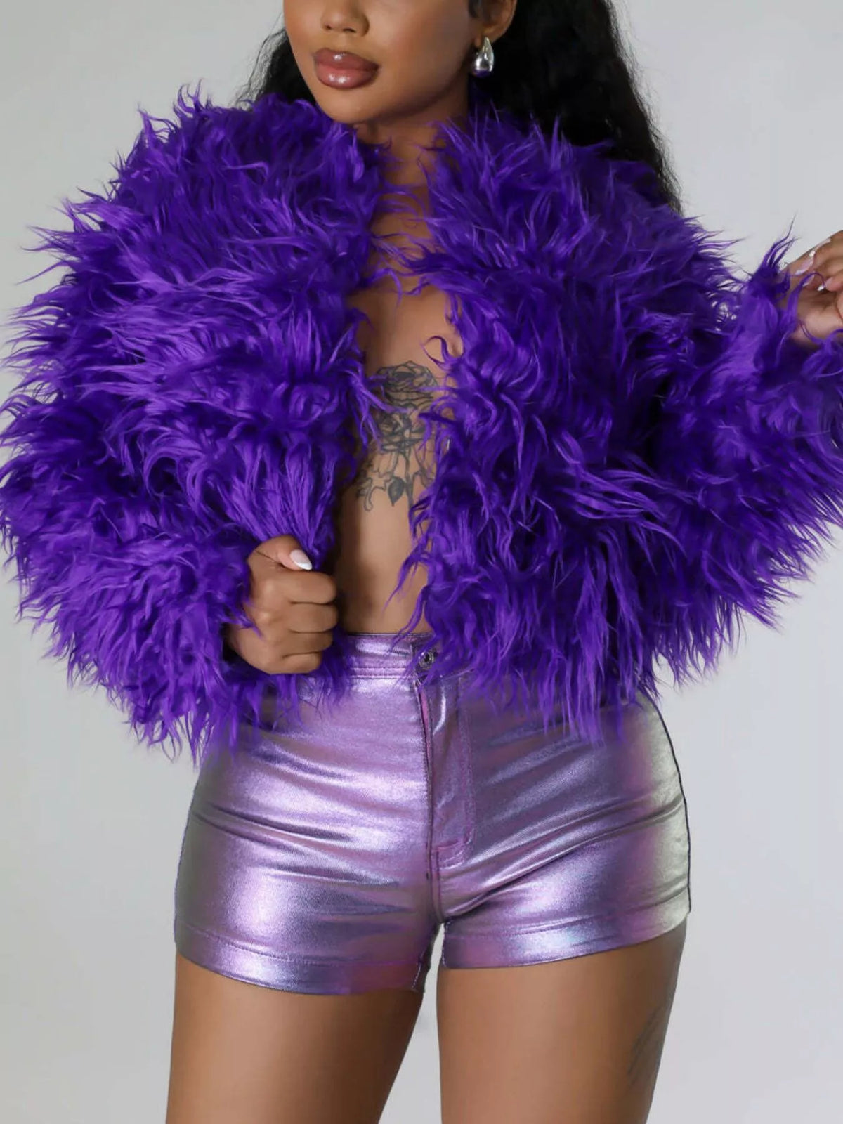 Faux Fur Open Front Cropped Outerwear (9)