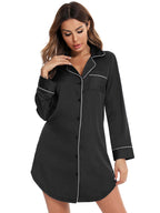 Button Up Lapel Collar Night Dress Pocket (3)