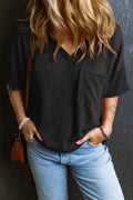 Textured V-neck Dropped Shoulder T-shirt