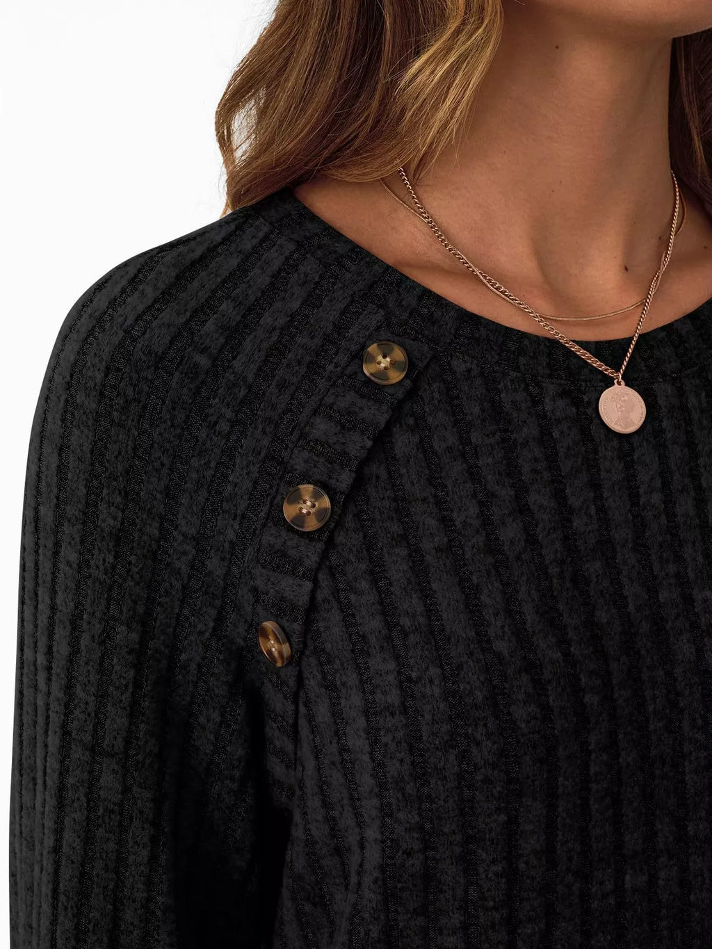 Ribbed Knit Decor Button Long Sleeve T-shirt (12)