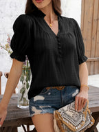 Frill Notched Short Sleeve Blouse (7)