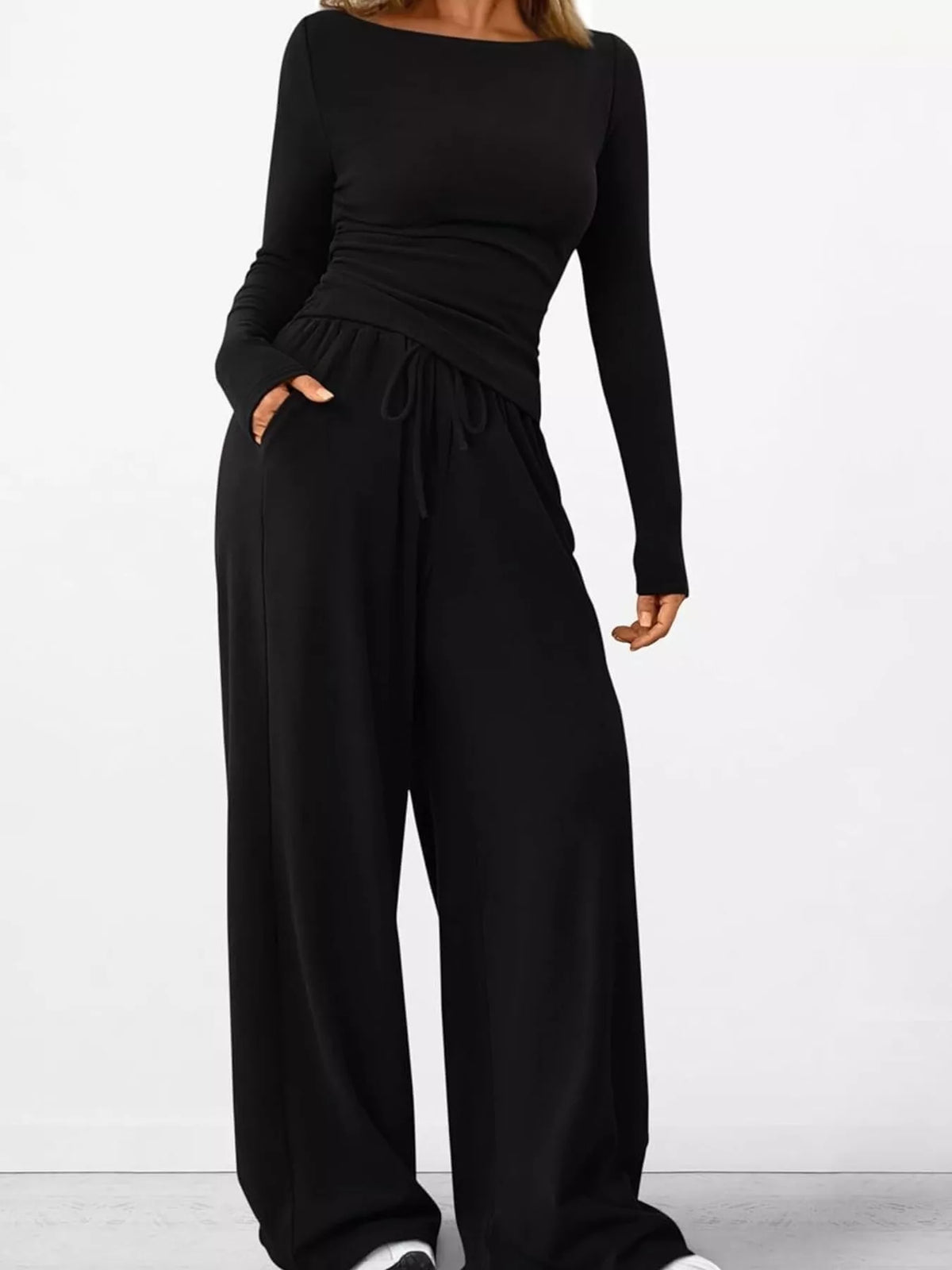 Long Sleeve Top Wide Leg Pants Set (15)