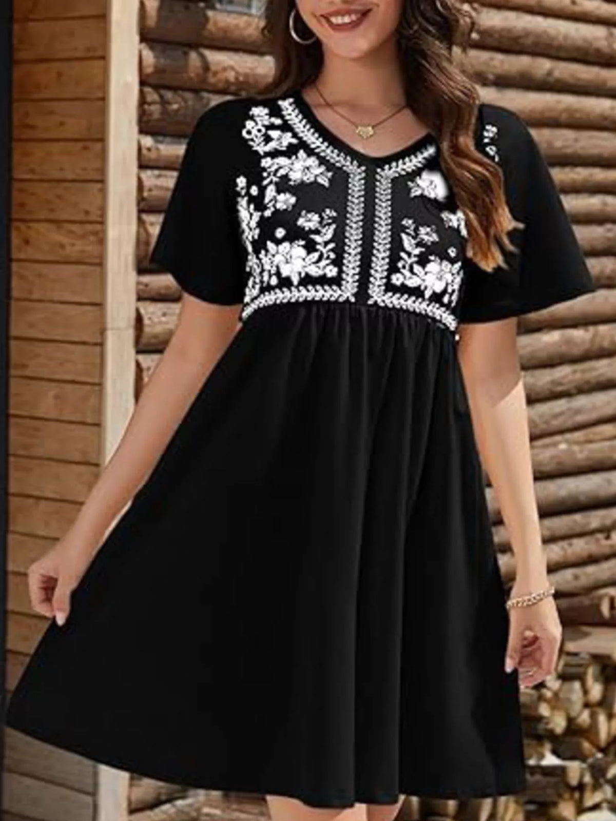 Floral V-neck Mini Dress (2)