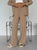 Relaxed Fit Shirt Wide Leg Pants Set (20)